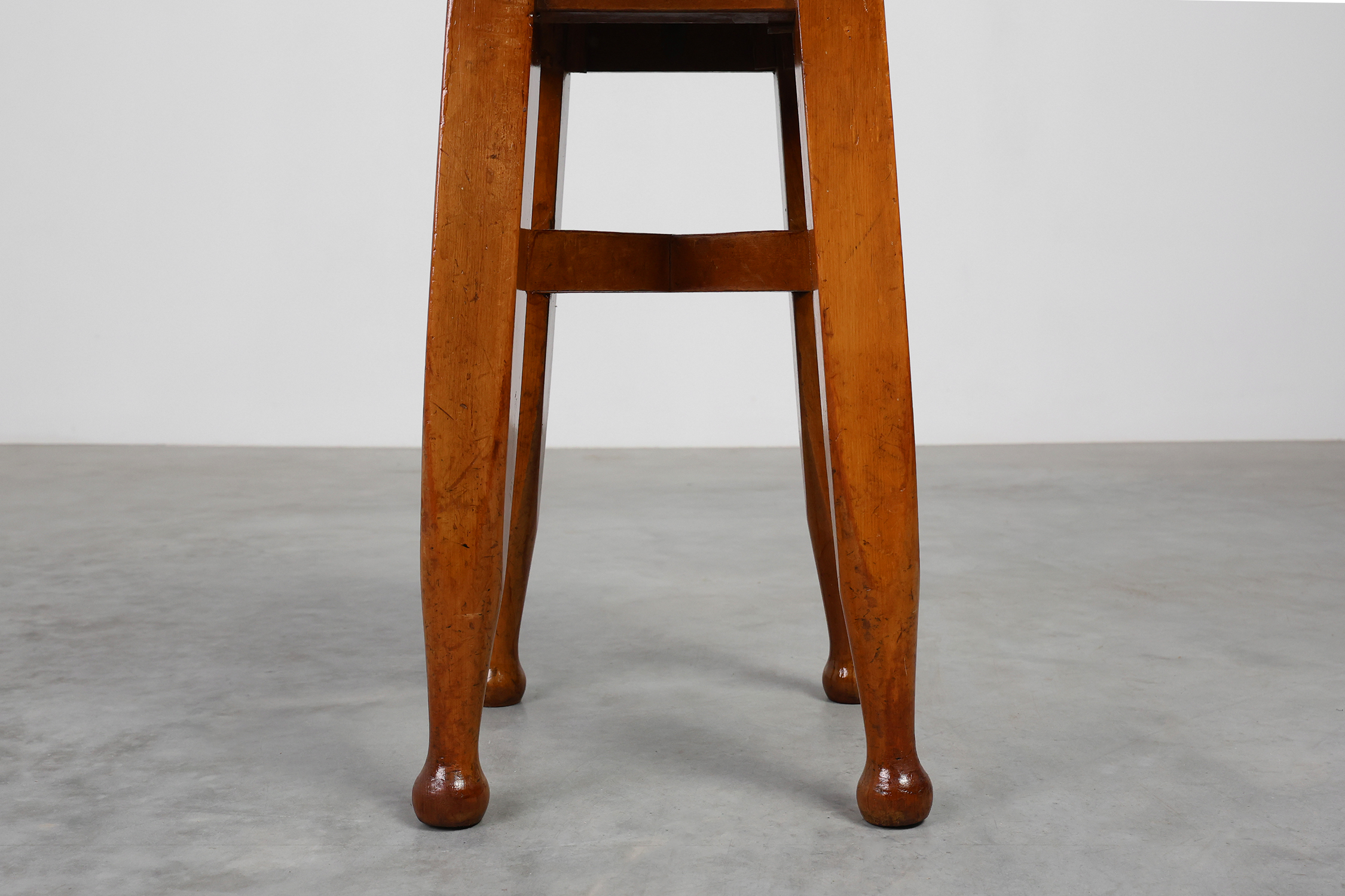 Arts & Crafts Meets Early Art Deco Oak & Leather Stool, France 1920 thumbnail